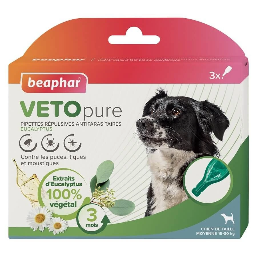 Beaphar VETOpure Pipettes Répulsives Antiparasitaires Chien 15-30 Kg X3 3 Beaphar VETOpure Pipettes Répulsives Antiparasitaires Chien 15-30 Kg X3