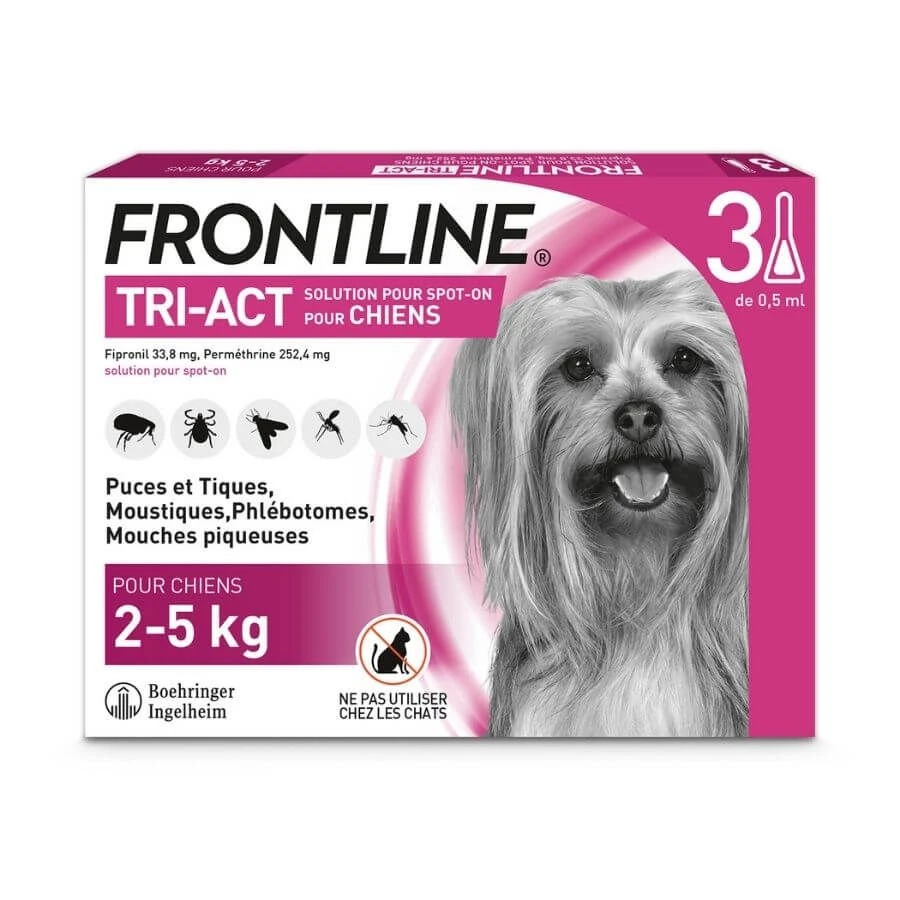 Frontline Tri Act Spot On Très Petit Chien 2 - 5 Kg 3 Pipettes 3 Frontline Tri Act Spot On Très Petit Chien 2 - 5 Kg 3 Pipettes